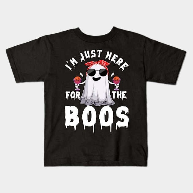 I'm Just Here For The Boos Funny Halloween Ghost Kids T-Shirt by folidelarts